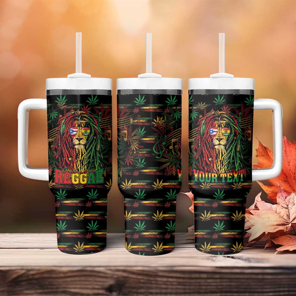 Personalized Puerto Rico One Love Reggae Lion Tumbler With Handle Caribbean Reggae Spirit