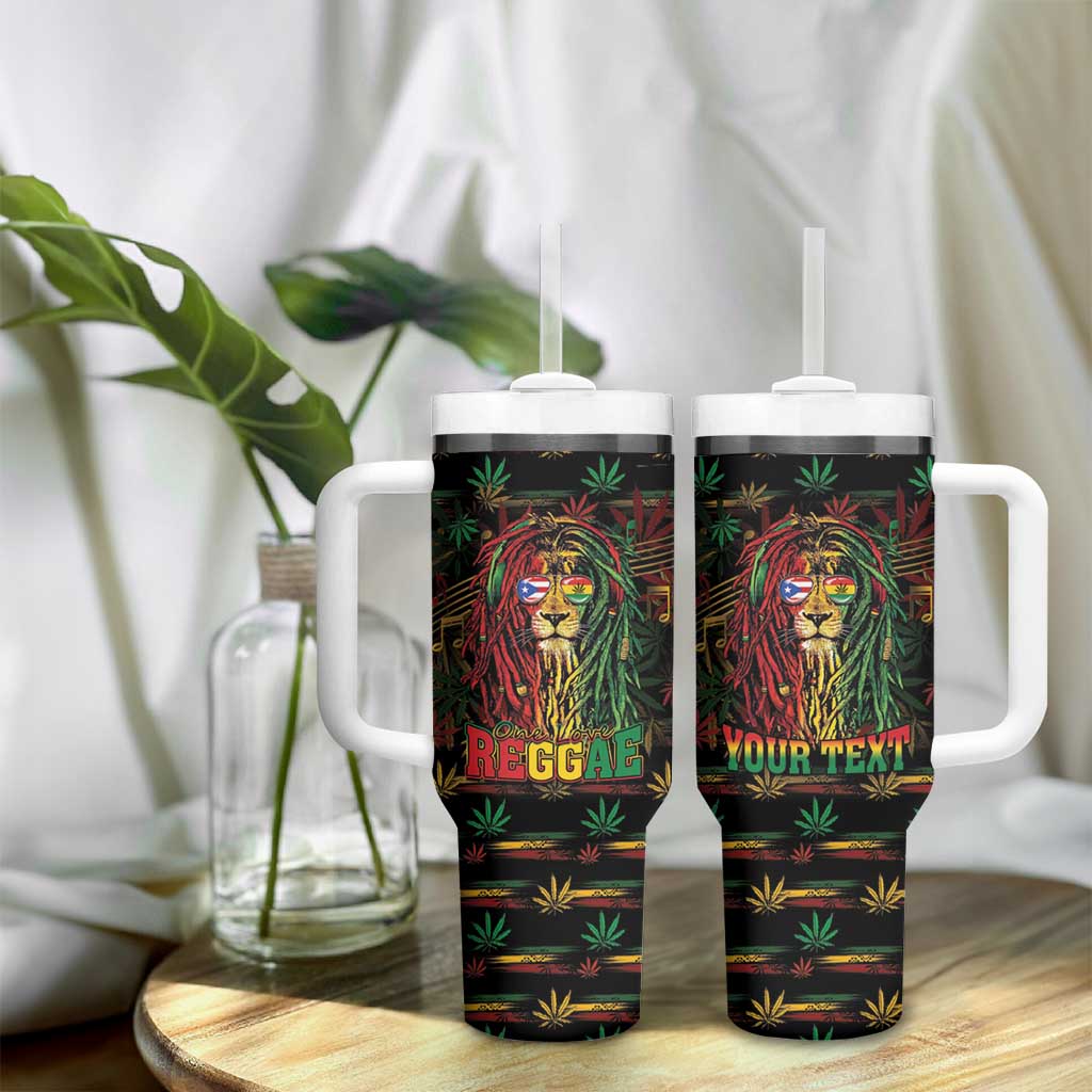 Personalized Puerto Rico One Love Reggae Lion Tumbler With Handle Caribbean Reggae Spirit