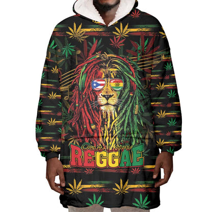 Personalized Puerto Rico One Love Reggae Lion Wearable Blanket Hoodie Caribbean Reggae Spirit