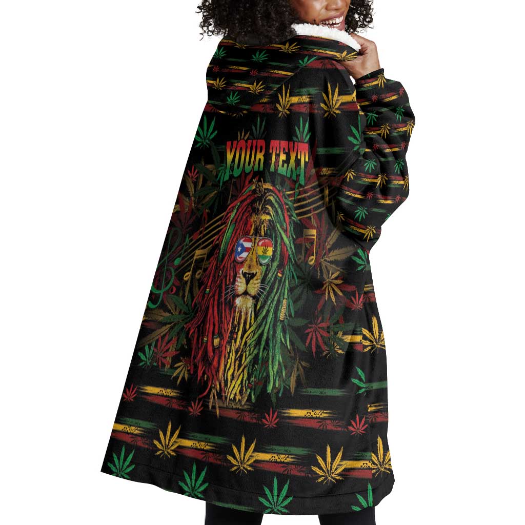 Personalized Puerto Rico One Love Reggae Lion Wearable Blanket Hoodie Caribbean Reggae Spirit