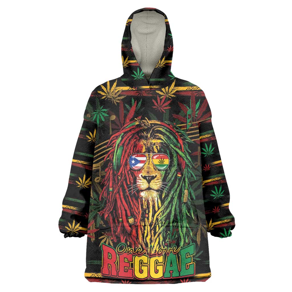 Personalized Puerto Rico One Love Reggae Lion Wearable Blanket Hoodie Caribbean Reggae Spirit