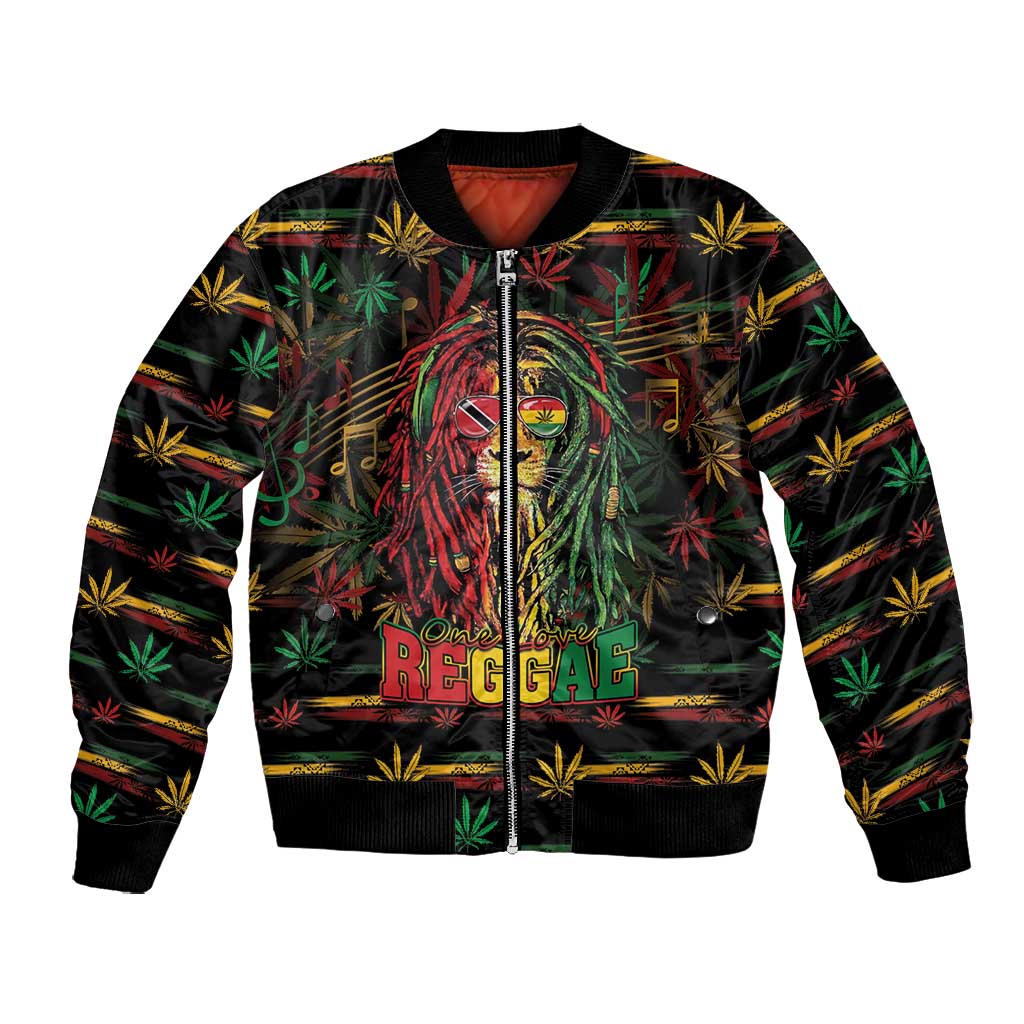 Personalized Trinidad and Tobago One Love Reggae Lion Bomber Jacket Caribbean Reggae Spirit