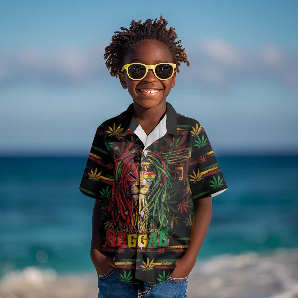 Personalized Trinidad and Tobago One Love Reggae Lion Kid Hawaiian Shirt Caribbean Reggae Spirit