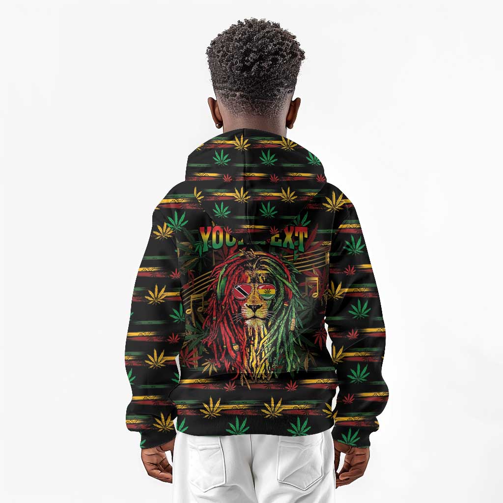 Personalized Trinidad and Tobago One Love Reggae Lion Kid Hoodie Caribbean Reggae Spirit