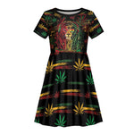 Personalized Trinidad and Tobago One Love Reggae Lion Kid Short Sleeve Dress Caribbean Reggae Spirit