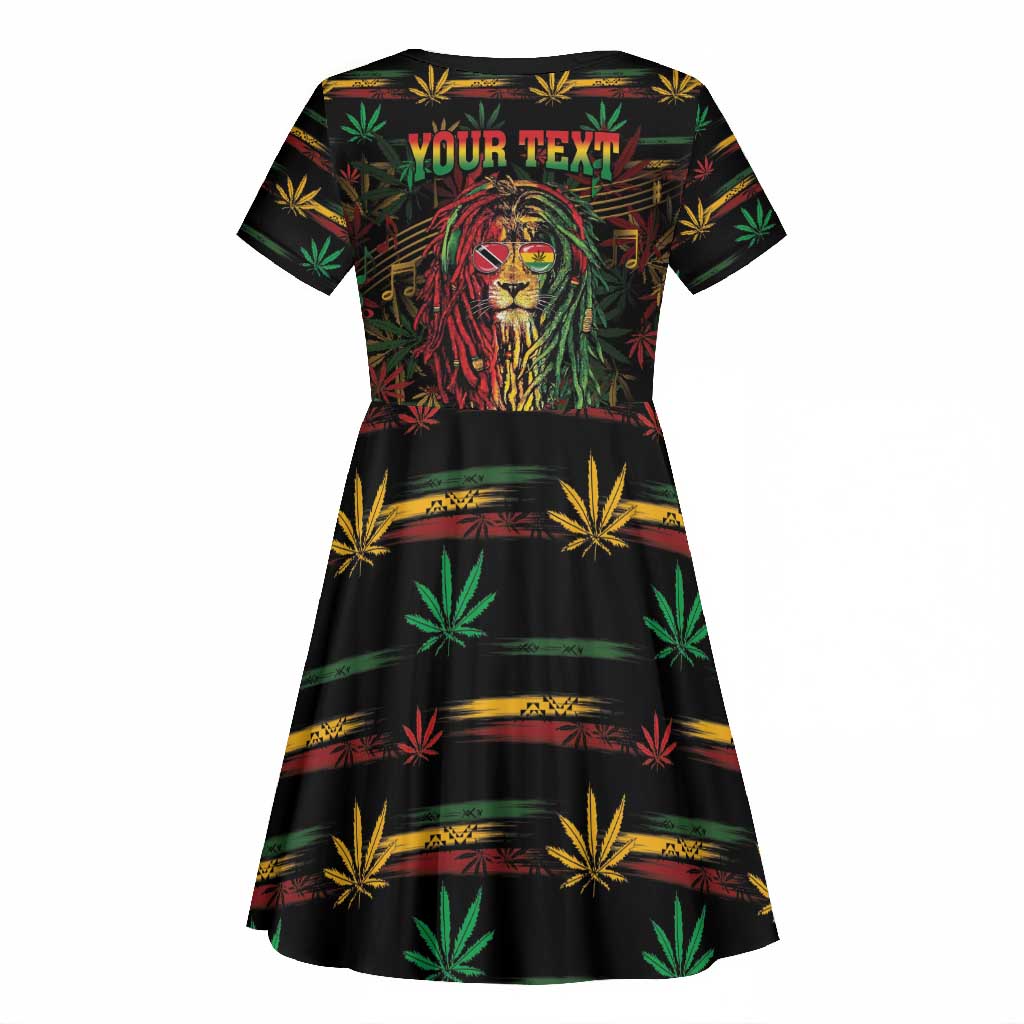 Personalized Trinidad and Tobago One Love Reggae Lion Kid Short Sleeve Dress Caribbean Reggae Spirit