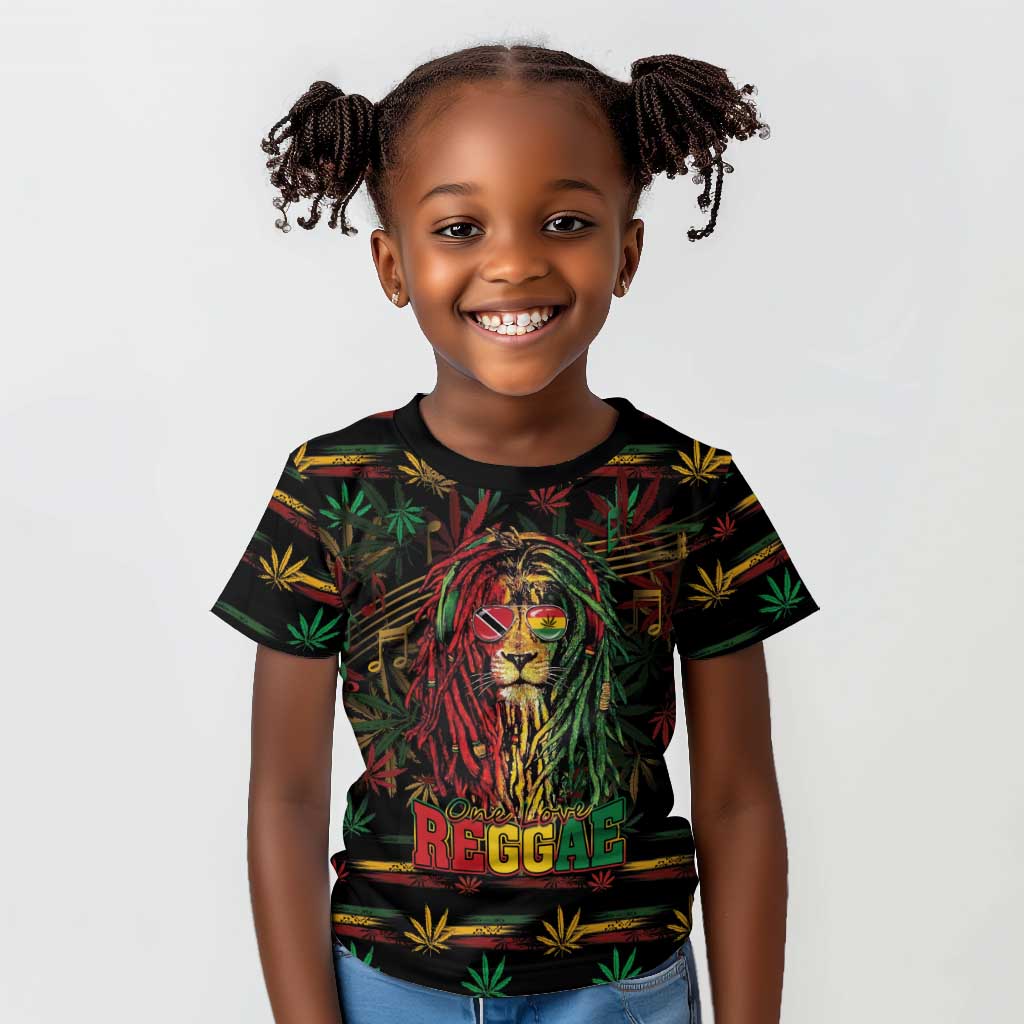 Personalized Trinidad and Tobago One Love Reggae Lion Kid T shirt Caribbean Reggae Spirit