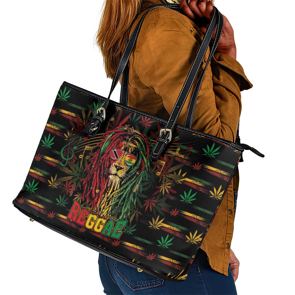 Trinidad and Tobago One Love Reggae Lion Leather Tote Bag Caribbean Reggae Spirit