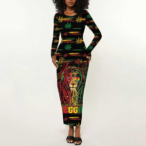 Personalized Trinidad and Tobago One Love Reggae Lion Long Sleeve Bodycon Dress Caribbean Reggae Spirit
