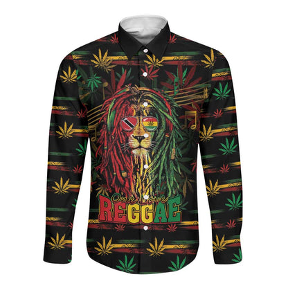 Personalized Trinidad and Tobago One Love Reggae Lion Long Sleeve Button Shirt Caribbean Reggae Spirit