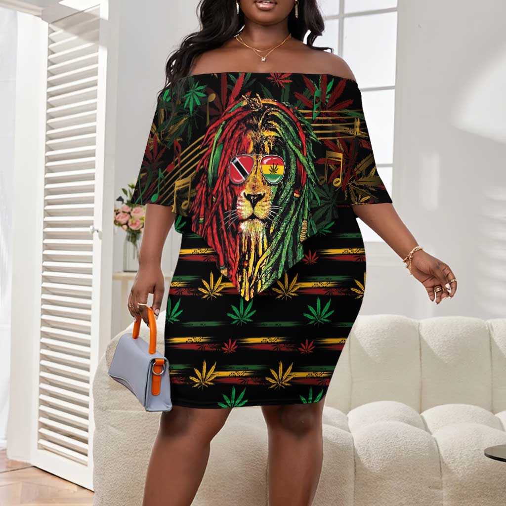 Personalized Trinidad and Tobago One Love Reggae Lion Off Shoulder Short Dress Caribbean Reggae Spirit