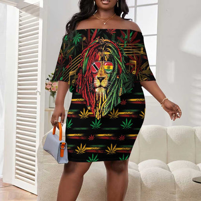 Personalized Trinidad and Tobago One Love Reggae Lion Off Shoulder Short Dress Caribbean Reggae Spirit