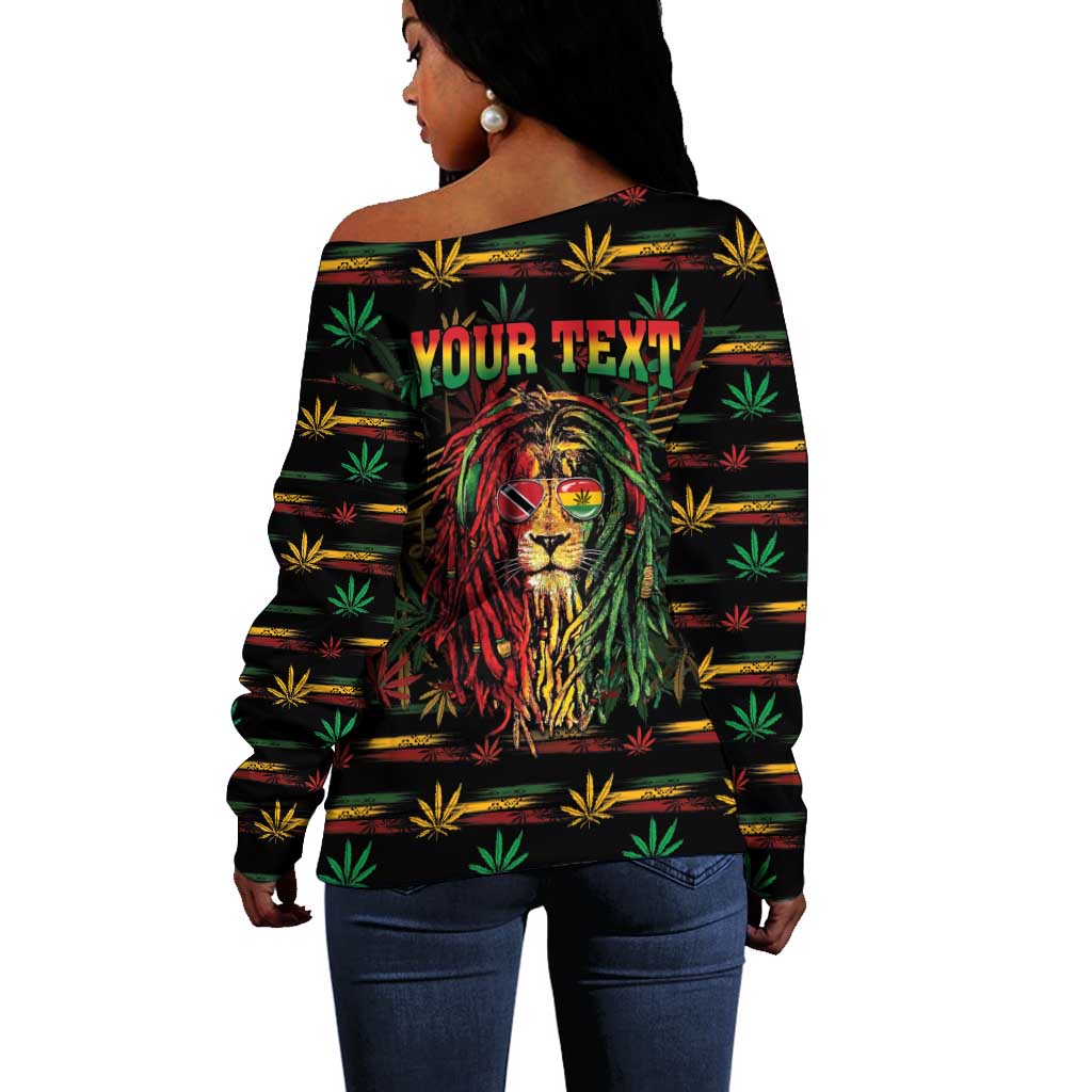 Personalized Trinidad and Tobago One Love Reggae Lion Off Shoulder Sweater Caribbean Reggae Spirit