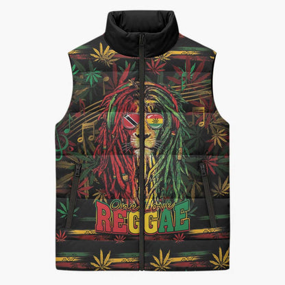 Personalized Trinidad and Tobago One Love Reggae Lion Sleeveless Puffer Jacket Caribbean Reggae Spirit