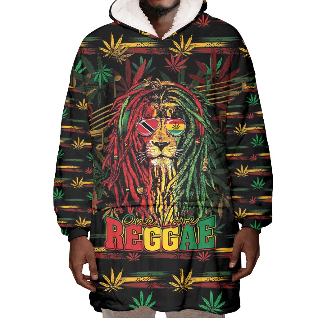 Personalized Trinidad and Tobago One Love Reggae Lion Wearable Blanket Hoodie Caribbean Reggae Spirit