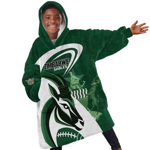 Custom Rugby Zimbabwe Kid Wearable Blanket Hoodie Sables Is The Champion - African Pride