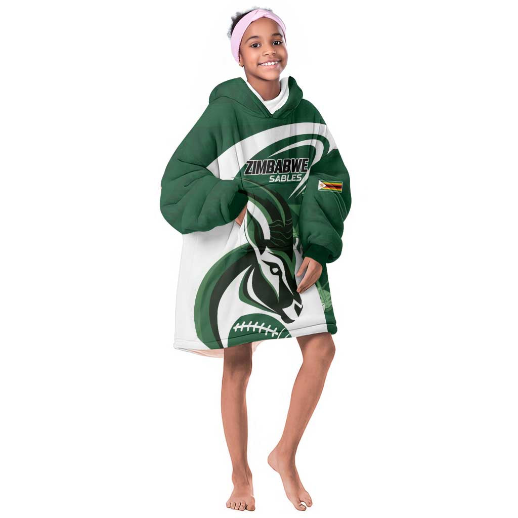 Custom Rugby Zimbabwe Kid Wearable Blanket Hoodie Sables Is The Champion - African Pride