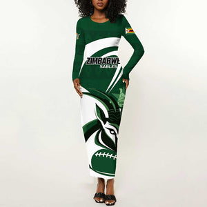 Custom Rugby Zimbabwe Long Sleeve Bodycon Dress Sables Is The Champion - African Pride
