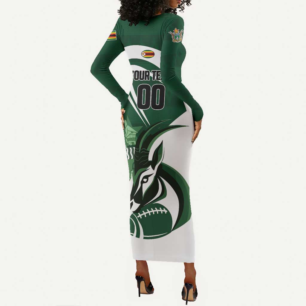 Custom Rugby Zimbabwe Long Sleeve Bodycon Dress Sables Is The Champion - African Pride