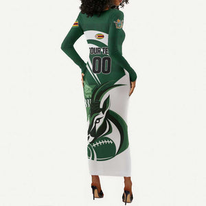 Custom Rugby Zimbabwe Long Sleeve Bodycon Dress Sables Is The Champion - African Pride