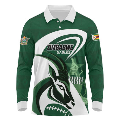 Custom Rugby Zimbabwe Long Sleeve Polo Shirt Sables Is The Champion - African Pride