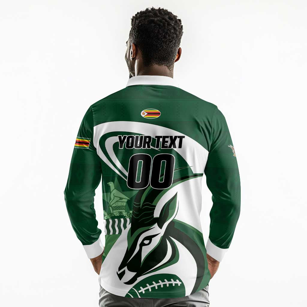 Custom Rugby Zimbabwe Long Sleeve Polo Shirt Sables Is The Champion - African Pride