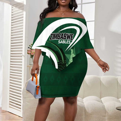 Custom Rugby Zimbabwe Off Shoulder Short Dress Sables Is The Champion - African Pride