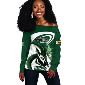 Custom Rugby Zimbabwe Off Shoulder Sweater Sables Is The Champion - African Pride