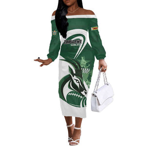 Custom Rugby Zimbabwe Off The Shoulder Long Sleeve Dress Sables Is The Champion - African Pride