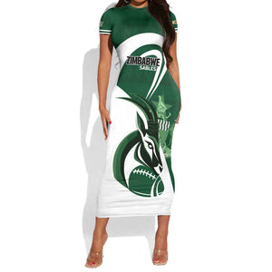 Custom Rugby Zimbabwe Short Sleeve Bodycon Dress Sables Is The Champion - African Pride