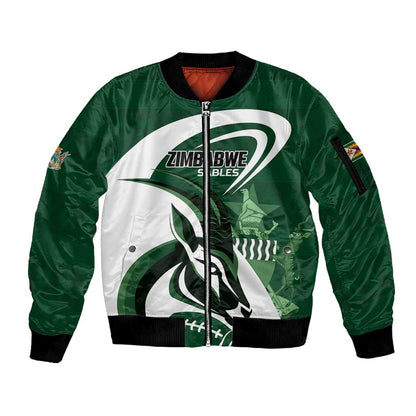 Custom Rugby Zimbabwe Sleeve Zip Bomber Jacket Sables Is The Champion - African Pride