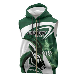 Custom Rugby Zimbabwe Sleeveless Zip Hoodie Sables Is The Champion - African Pride