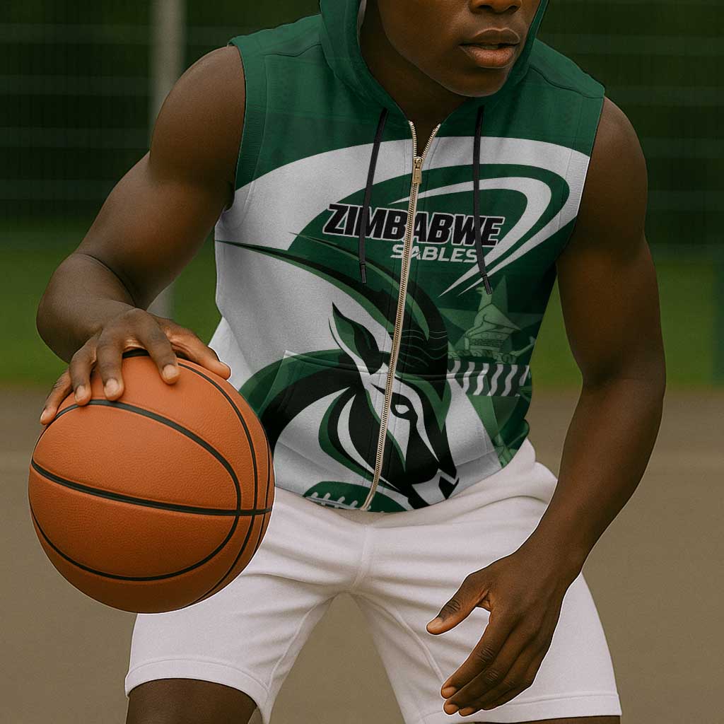 Custom Rugby Zimbabwe Sleeveless Zip Hoodie Sables Is The Champion - African Pride