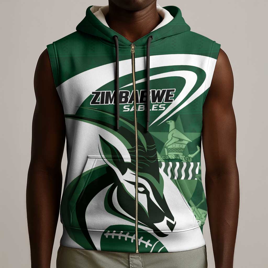 Custom Rugby Zimbabwe Sleeveless Zip Hoodie Sables Is The Champion - African Pride