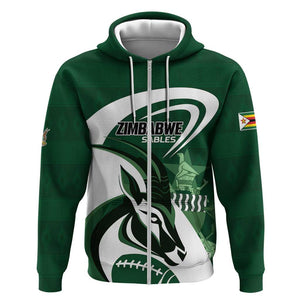 Custom Rugby Zimbabwe Zip Hoodie Sables Is The Champion - African Pride