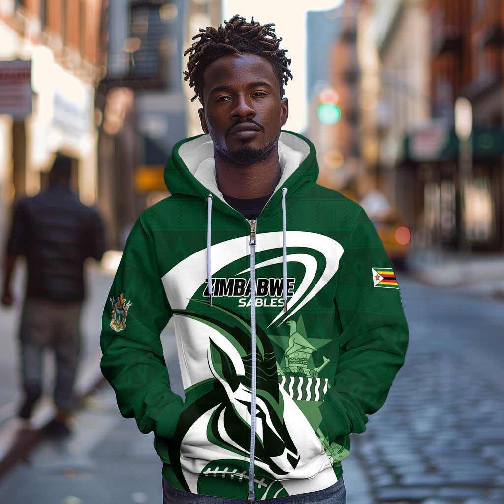 Custom Rugby Zimbabwe Zip Hoodie Sables Is The Champion - African Pride