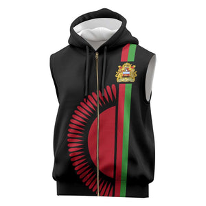 Personalized Malawi Sleeveless Zip Hoodie with Coat of Arms Flag Style - African Pride