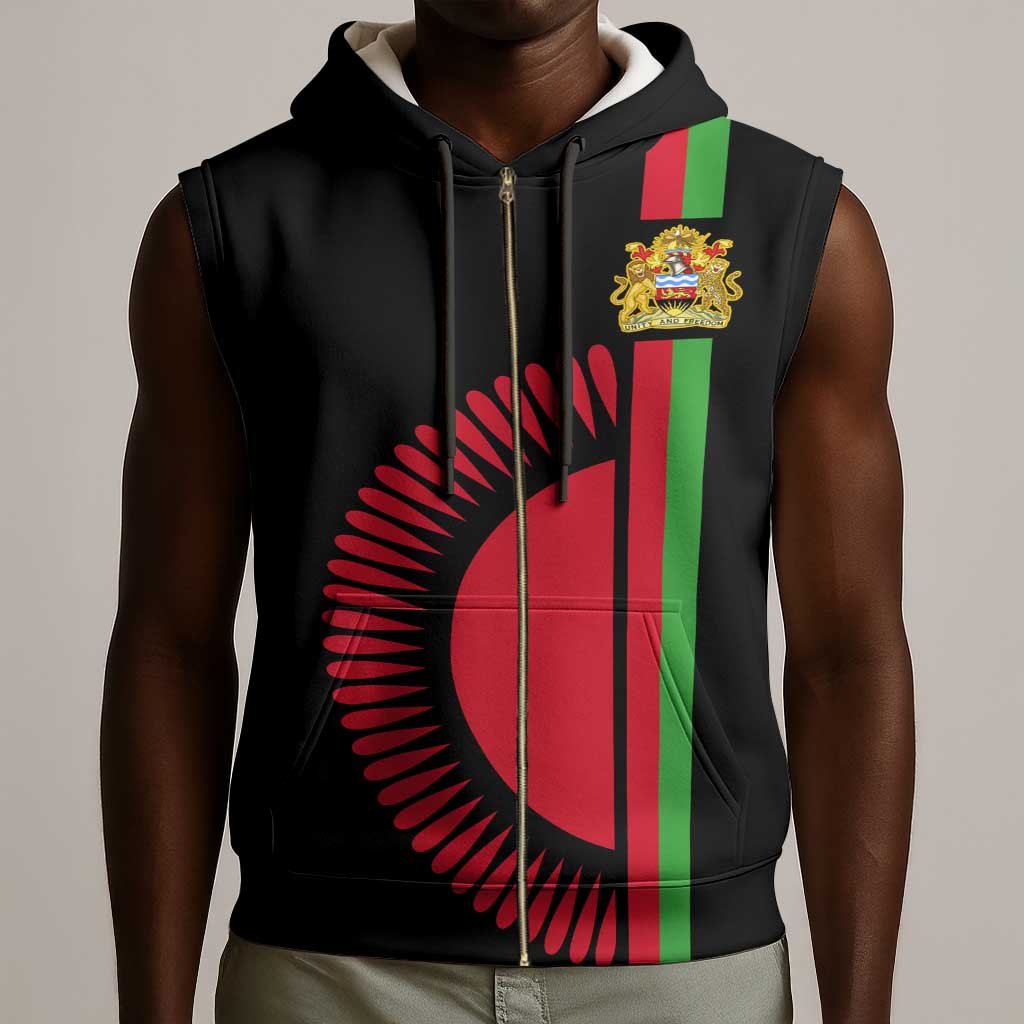 Personalized Malawi Sleeveless Zip Hoodie with Coat of Arms Flag Style - African Pride