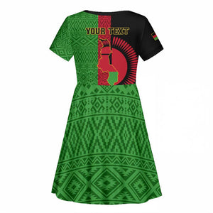 Personalized Malawi Kid Short Sleeve Dress with Coat of Arms and African Pattern