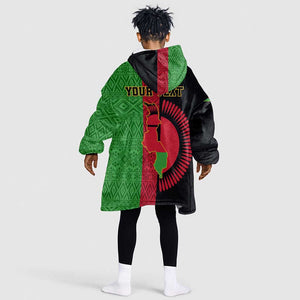 Personalized Malawi KId Wearable Blanket Hoodie with Coat of Arms and African Pattern