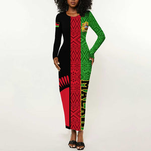 Personalized Malawi Long Sleeve Bodycon Dress with Coat of Arms and African Pattern LT01