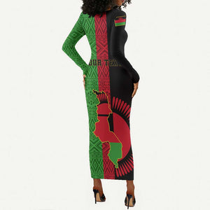 Personalized Malawi Long Sleeve Bodycon Dress with Coat of Arms and African Pattern LT01