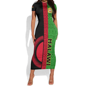 Personalized Malawi Short Sleeve Bodycon Dress with Coat of Arms and African Pattern LT01