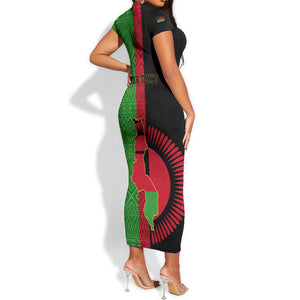 Personalized Malawi Short Sleeve Bodycon Dress with Coat of Arms and African Pattern LT01
