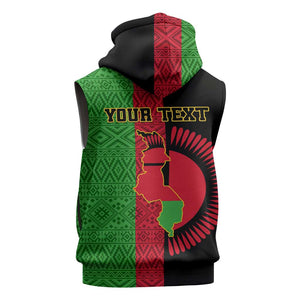 Personalized Malawi Sleeveless Zip Hoodie with Coat of Arms and African Pattern - African Pride