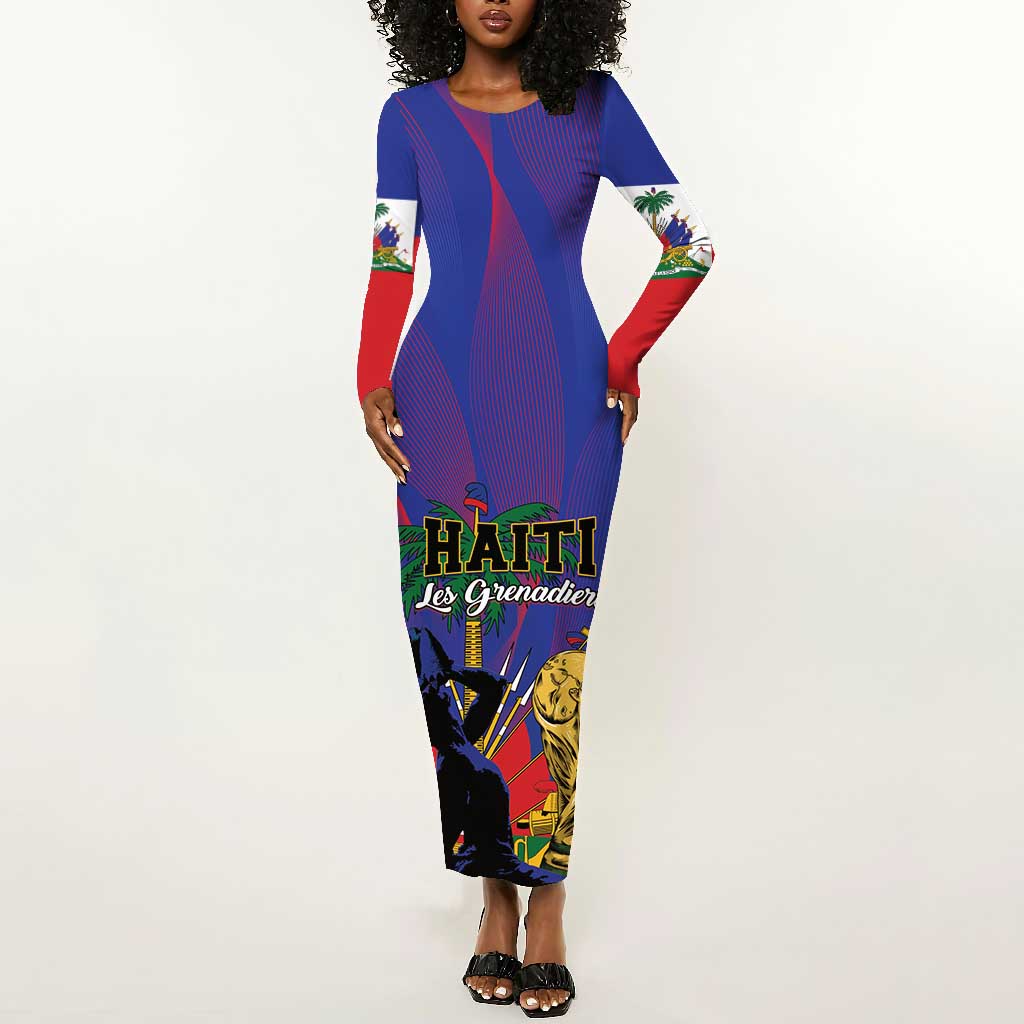 Custom Haiti World Football 2026 Long Sleeve Bodycon Dress Go Les Grenadiers - African Pride