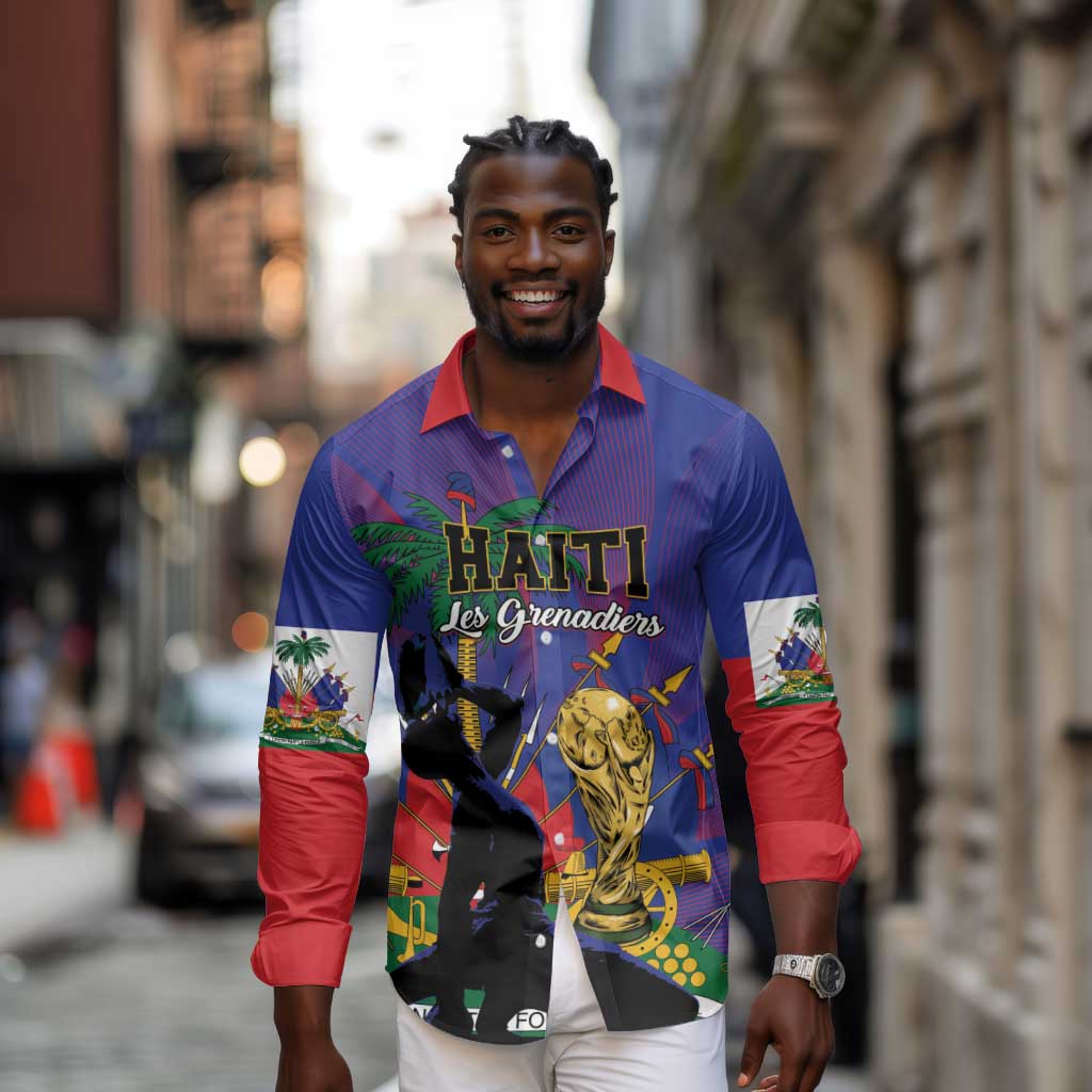 Custom Haiti World Football 2026 Long Sleeve Button Shirt Go Les Grenadiers - African Pride