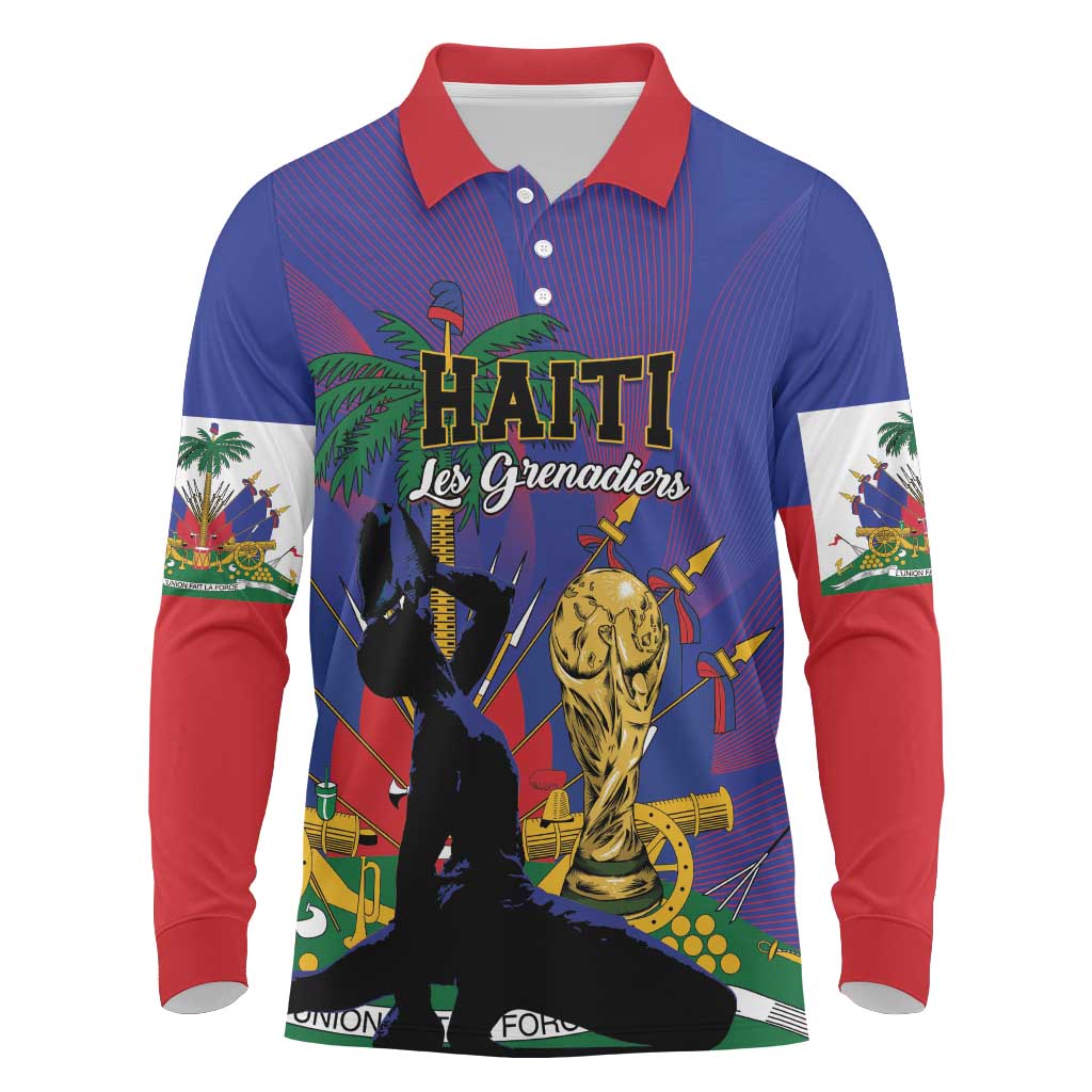 Custom Haiti World Football 2026 Long Sleeve Polo Shirt Go Les Grenadiers - African Pride