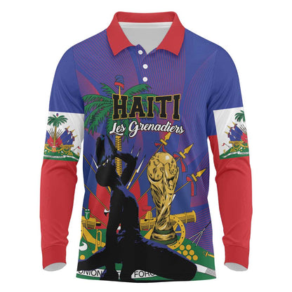Custom Haiti World Football 2026 Long Sleeve Polo Shirt Go Les Grenadiers - African Pride