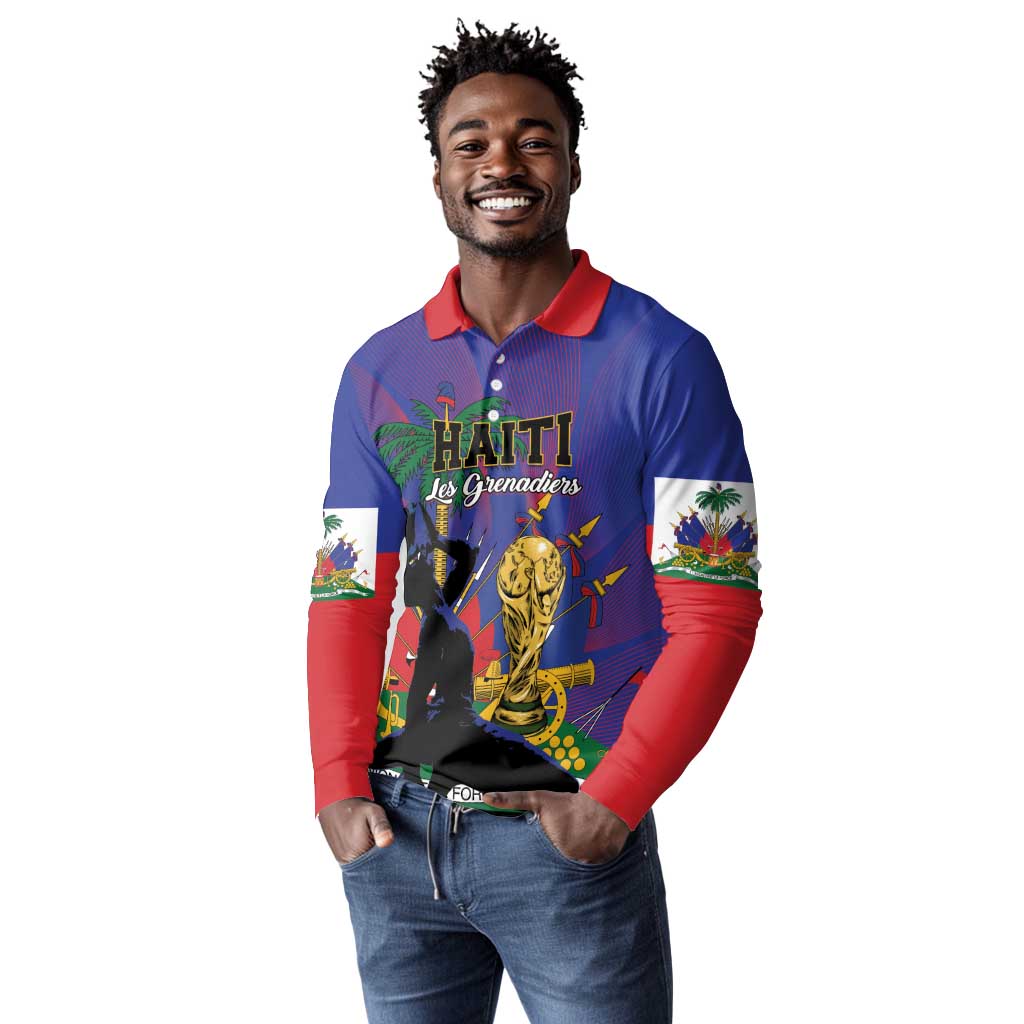 Custom Haiti World Football 2026 Long Sleeve Polo Shirt Go Les Grenadiers - African Pride